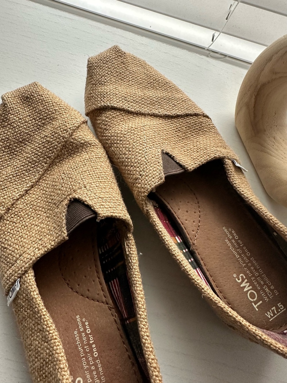 Toms Tan Khaki Woven Espadrille Slip-Ons Side 7.5